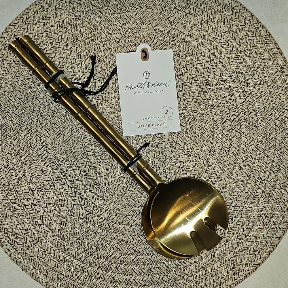 Hearth And Hand 2 Piece Brass Finish Salad Fork And Spoon Serving Set